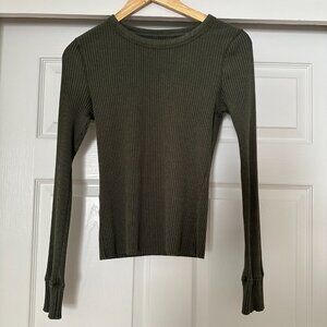 Aerie Green Ribbed Long Sleeve Top Size Small Slim Fit